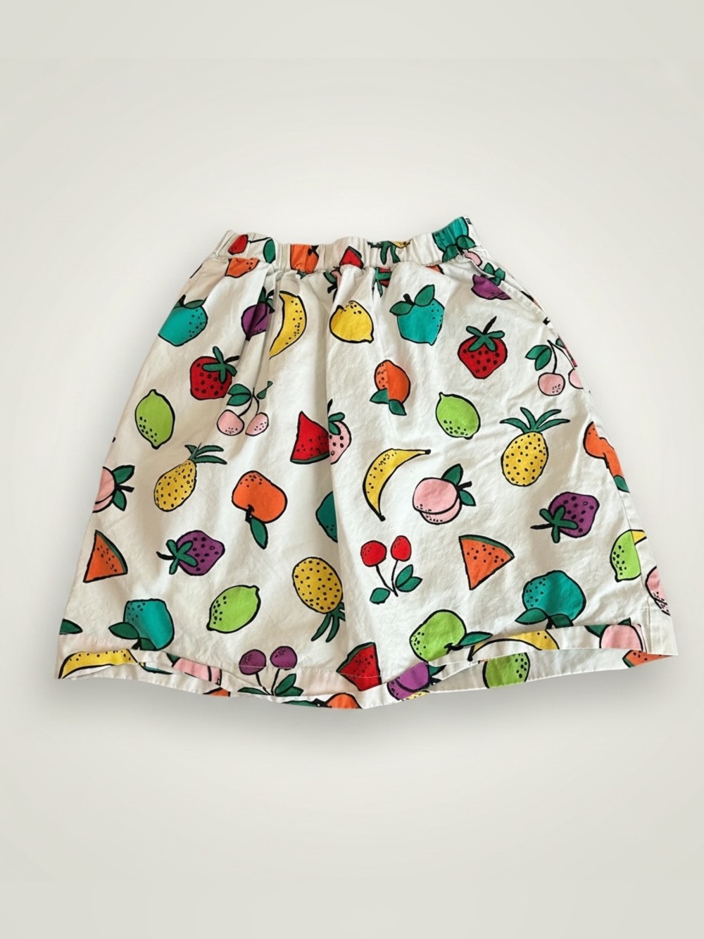 Hanna Andersson Chasing Summer Fruit Print Midi Skater Skirt, Size 4
